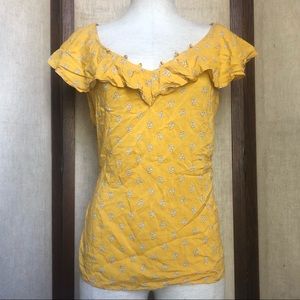 Old Navy | Yellow Floral Shirt with Ruffled Neck